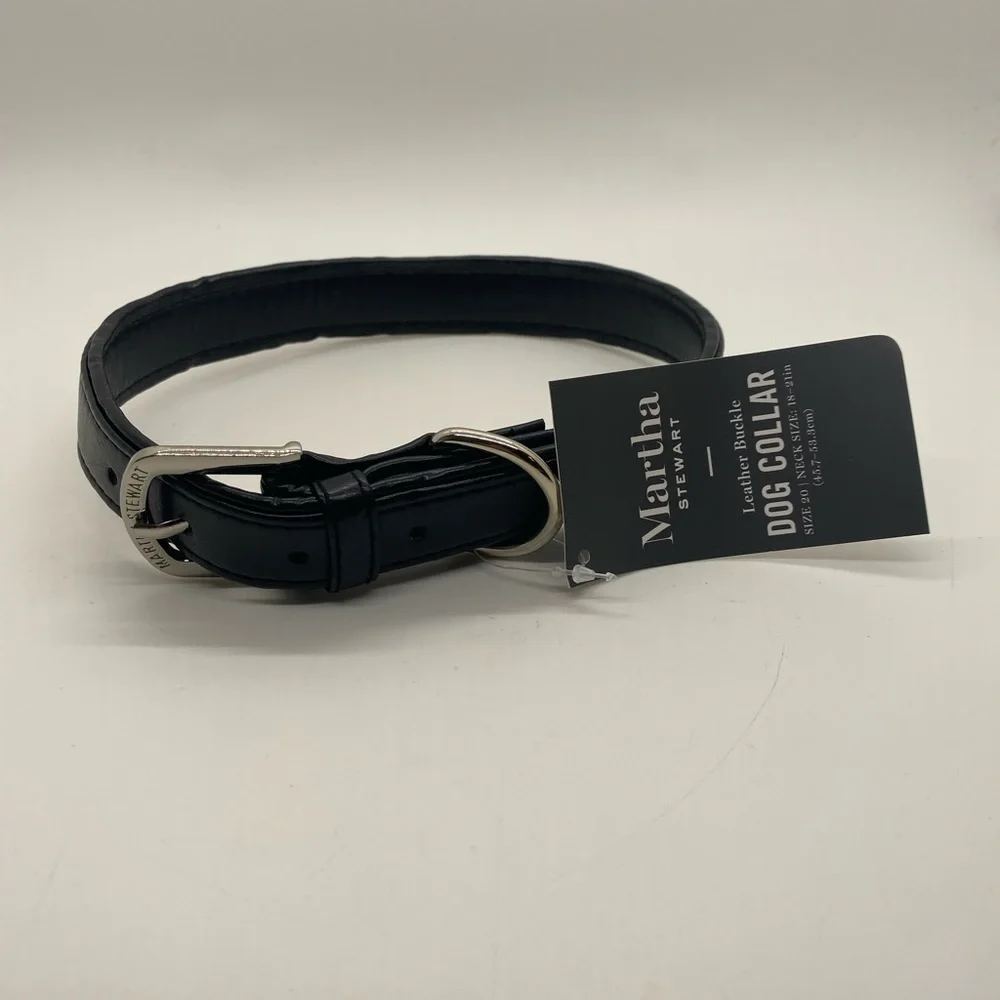 NWT Martha Stewart Dog Collar Vegan Leather. Black. Size 20 neck 18-21” Large
